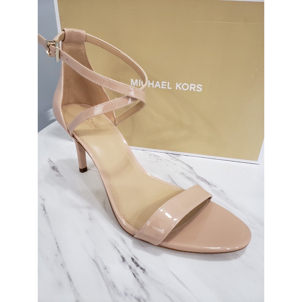 NEW 9.5 MICHAEL KORS Ava Patent Leather Strappy Sandal Light Blush Pumps heel - Picture 1 of 9